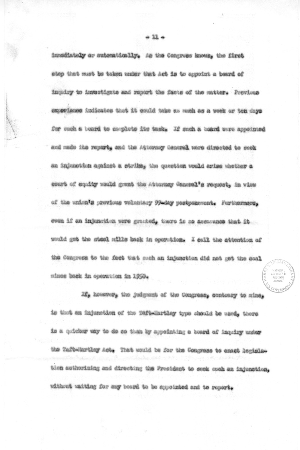 Draft of Special Message to the Congress of the United States on the Steel Strike