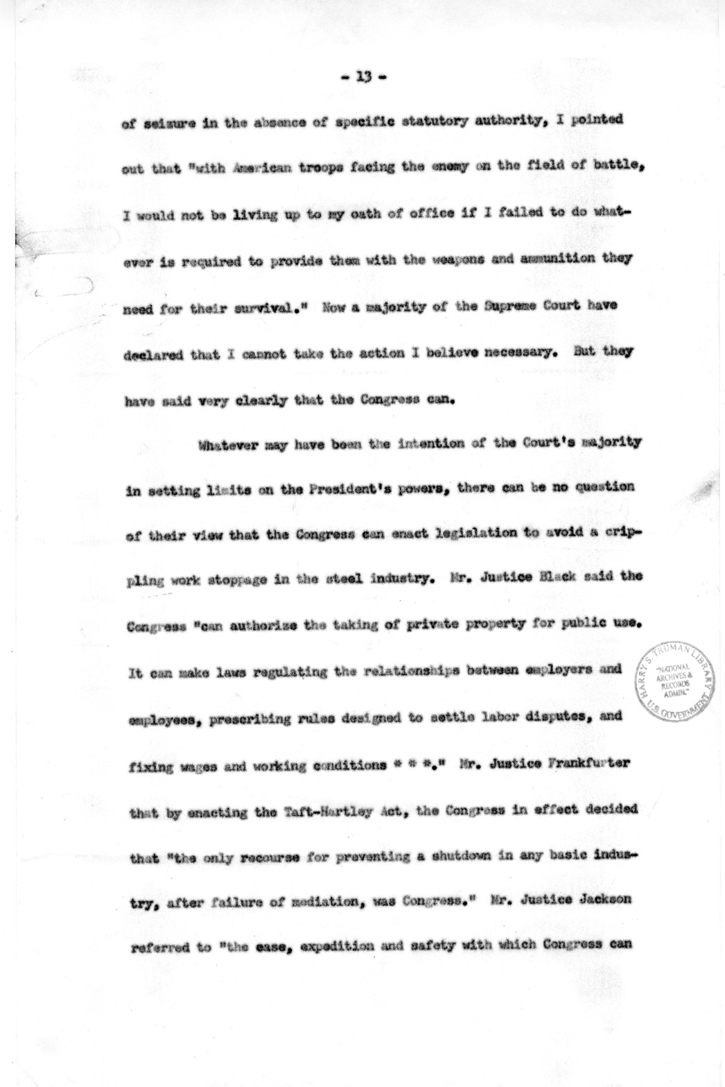 Draft of Special Message to the Congress of the United States on the Steel Strike