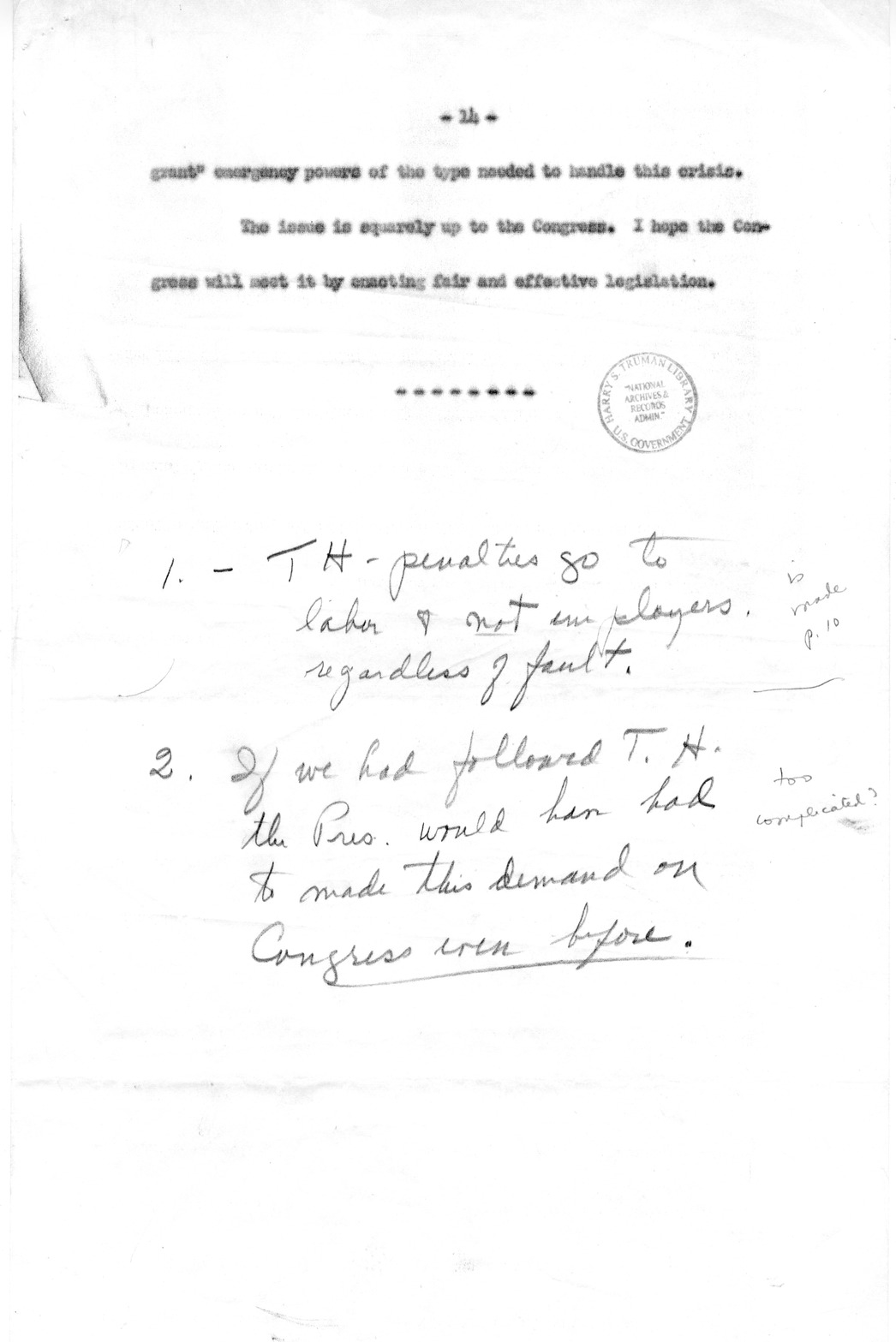 Draft of Special Message to the Congress of the United States on the Steel Strike