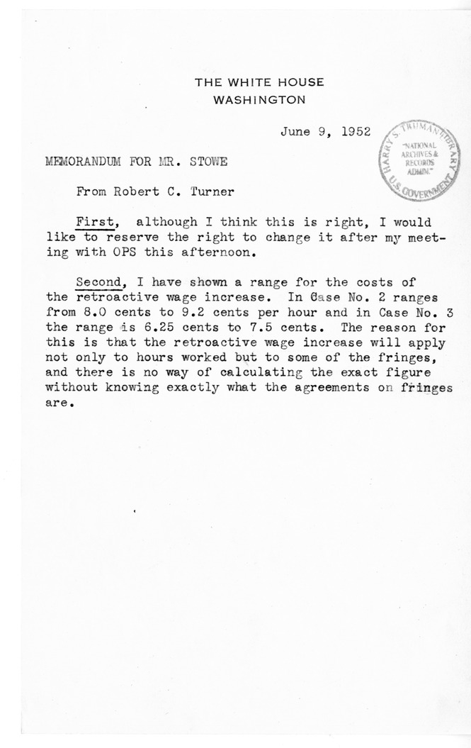 Memorandum from Robert C. Turner to David Stowe