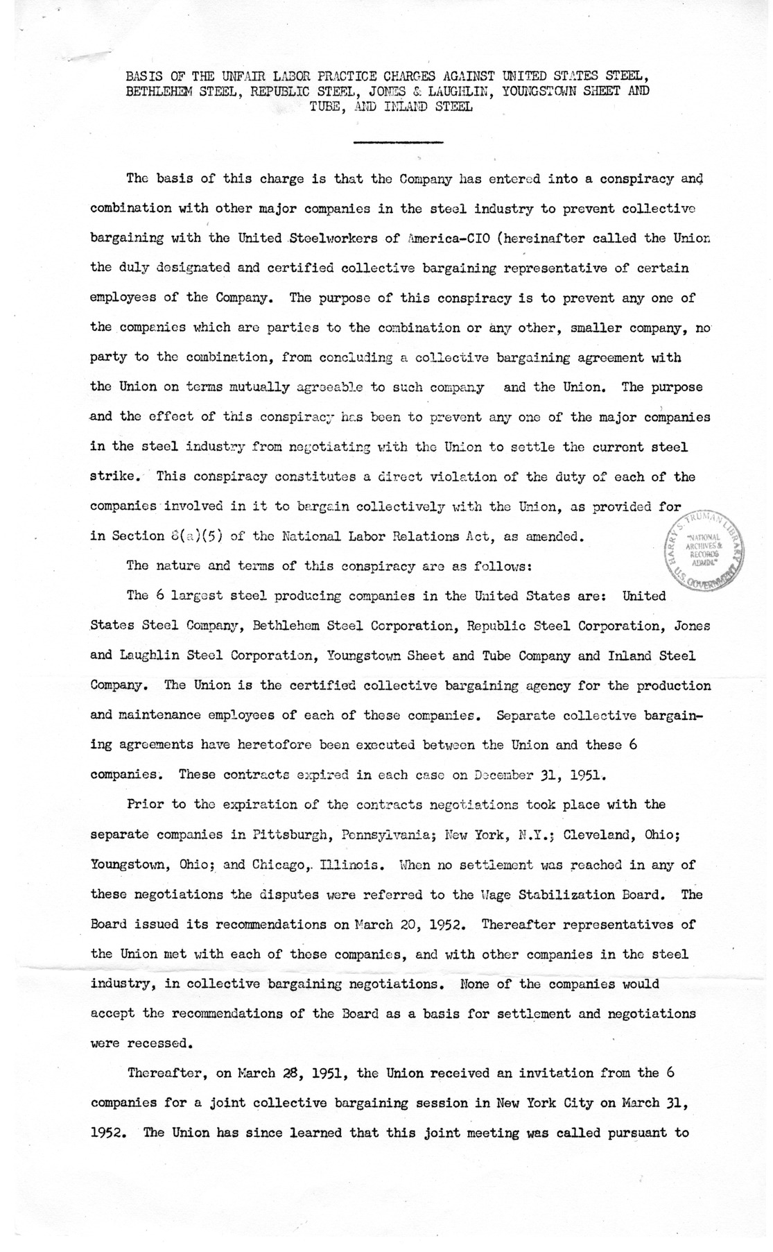 Statement of Arthur J. Goldberg, General Counsel, Congress of Industrial Organizations and United Steelworkers of America
