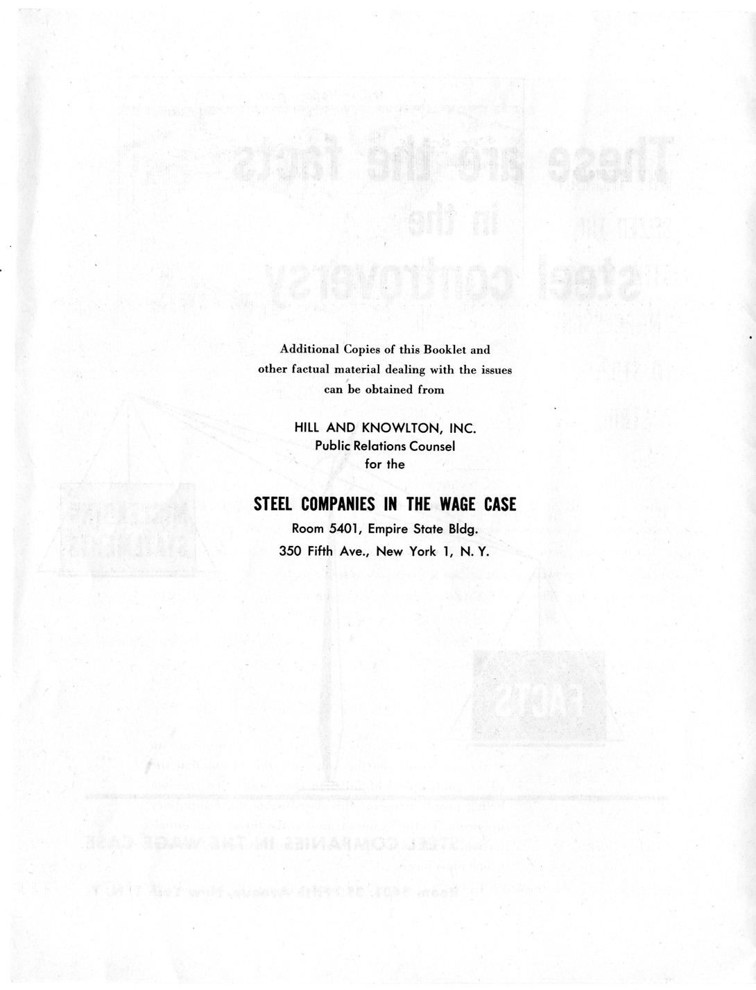 Brochure, "These are the Facts in the Steel Controversy," from Steel Companies in the Wage Case