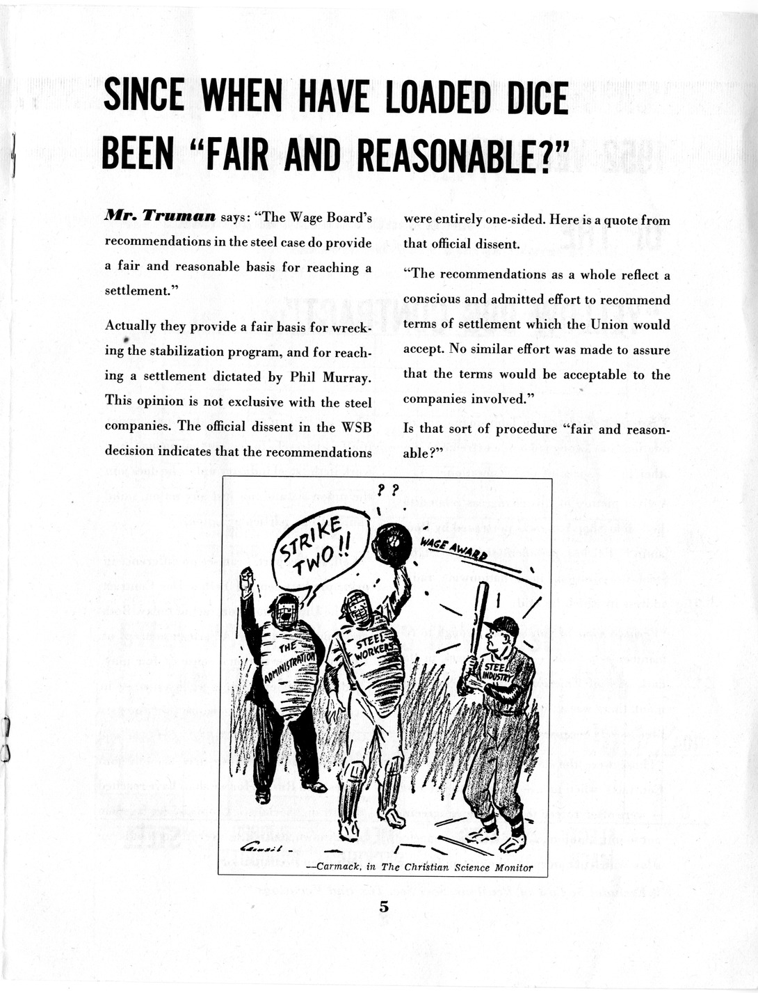 Brochure, "These are the Facts in the Steel Controversy," from Steel Companies in the Wage Case