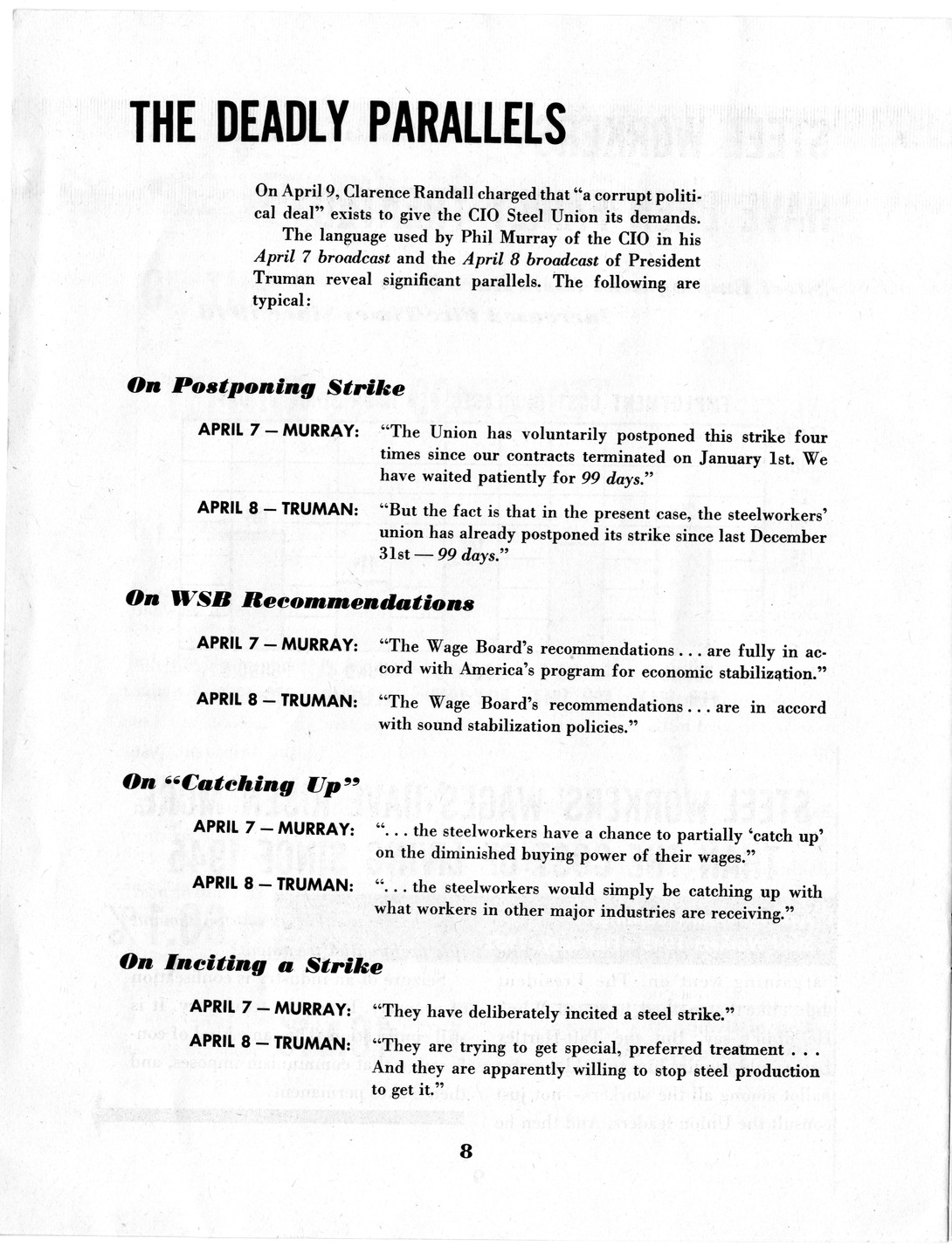 Brochure, "These are the Facts in the Steel Controversy," from Steel Companies in the Wage Case