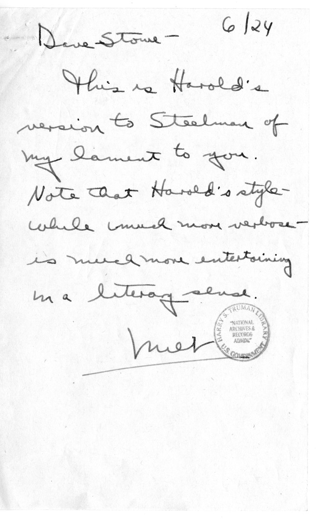 Memorandum from Milton Kayle to David Stowe, with Attachment
