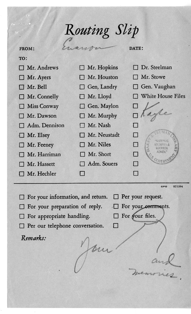 Memorandum from Milton Kayle to David Stowe, with Attachment