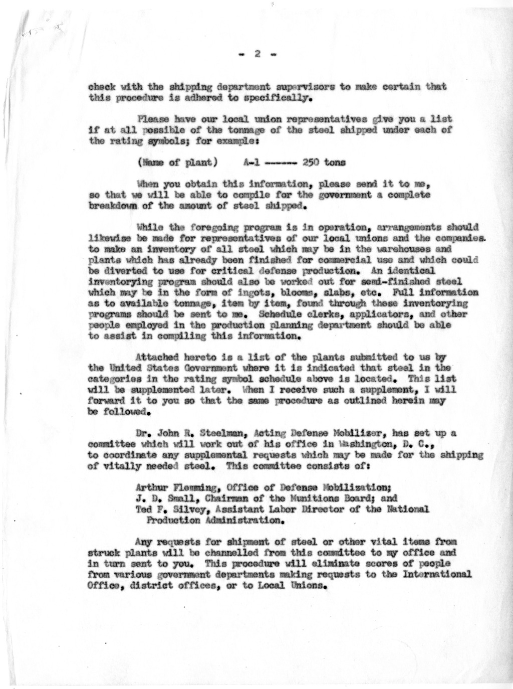 Letter from David J. McDonald to Directors of United Steelworkers of America