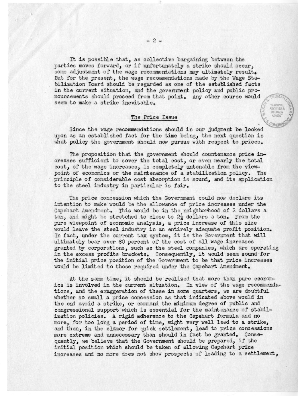 Memorandum from Leon H. Keyserling to President Harry S. Truman, with Attachments
