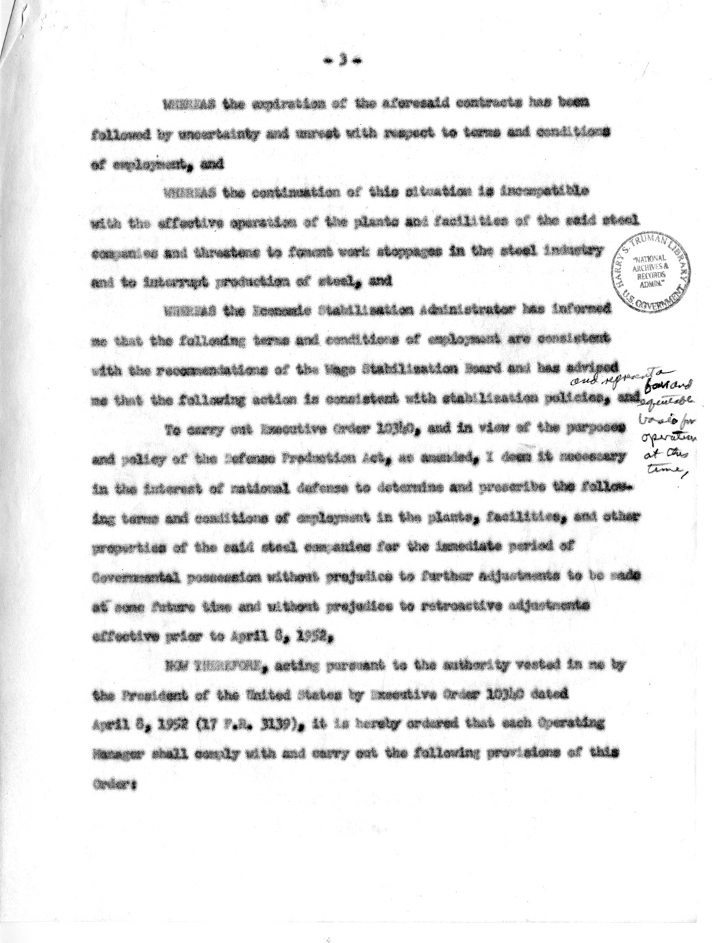 Press Release of Executive Order 10340, Directing the Secretary of Commerce to Take Possession of and Operate the Plants and Facilities of Certain Steel Companies, with Related Material