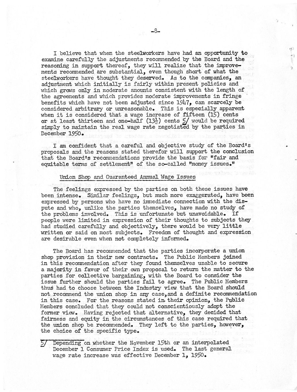 Statement of Chairman Nathan P. Feinsinger of the Wage Stabilization Board on the Board Recommendations in the Steel Dispute