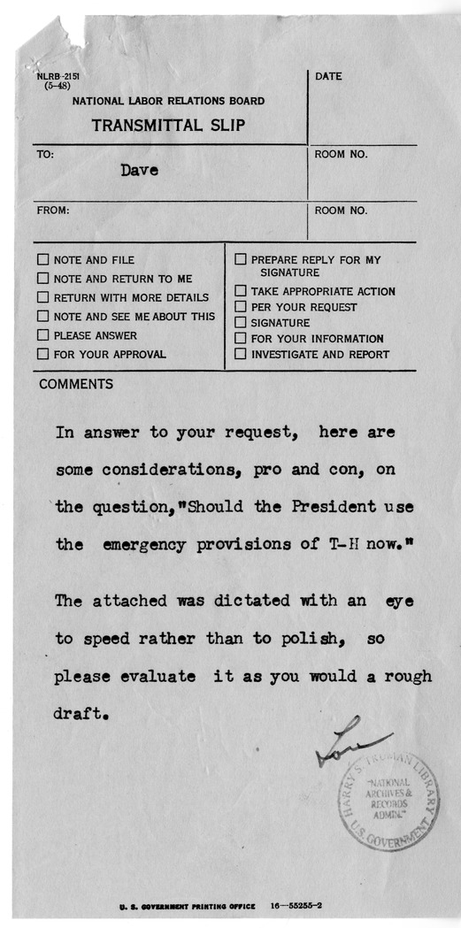 Memorandum from the National Labor Relations Board to David Stowe, with Attachment