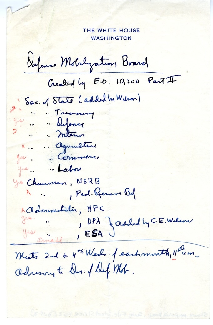 Handwritten Notes on Defense Mobilization Board