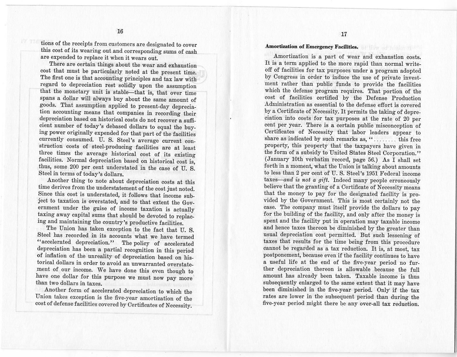 Wage Stabilization Board, Steel Panel, Case Number D-18-C, Statement of R. C. Tyson, Vice President and Comptroller, United States Steel Corporation
