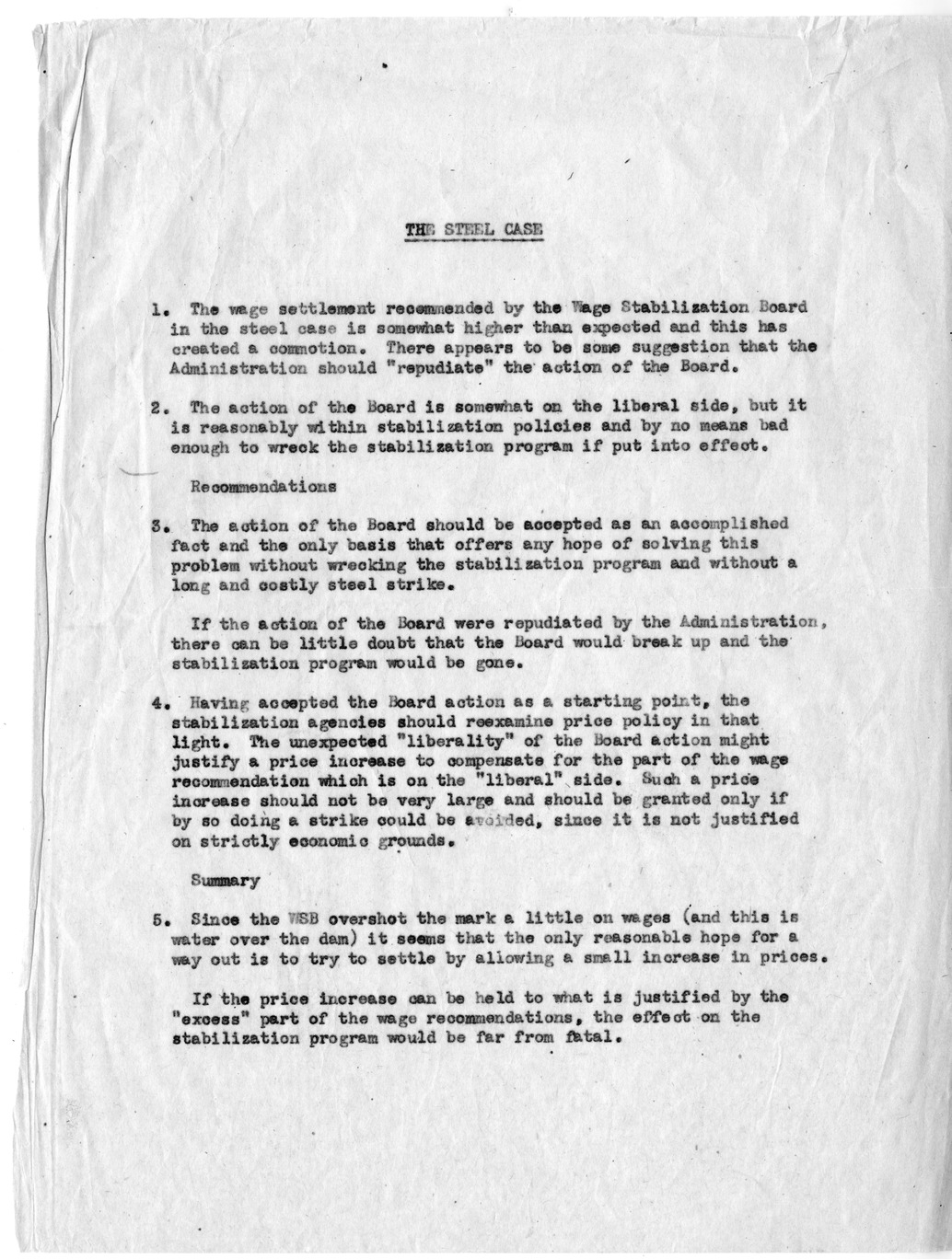 Memorandum, The Steel Case