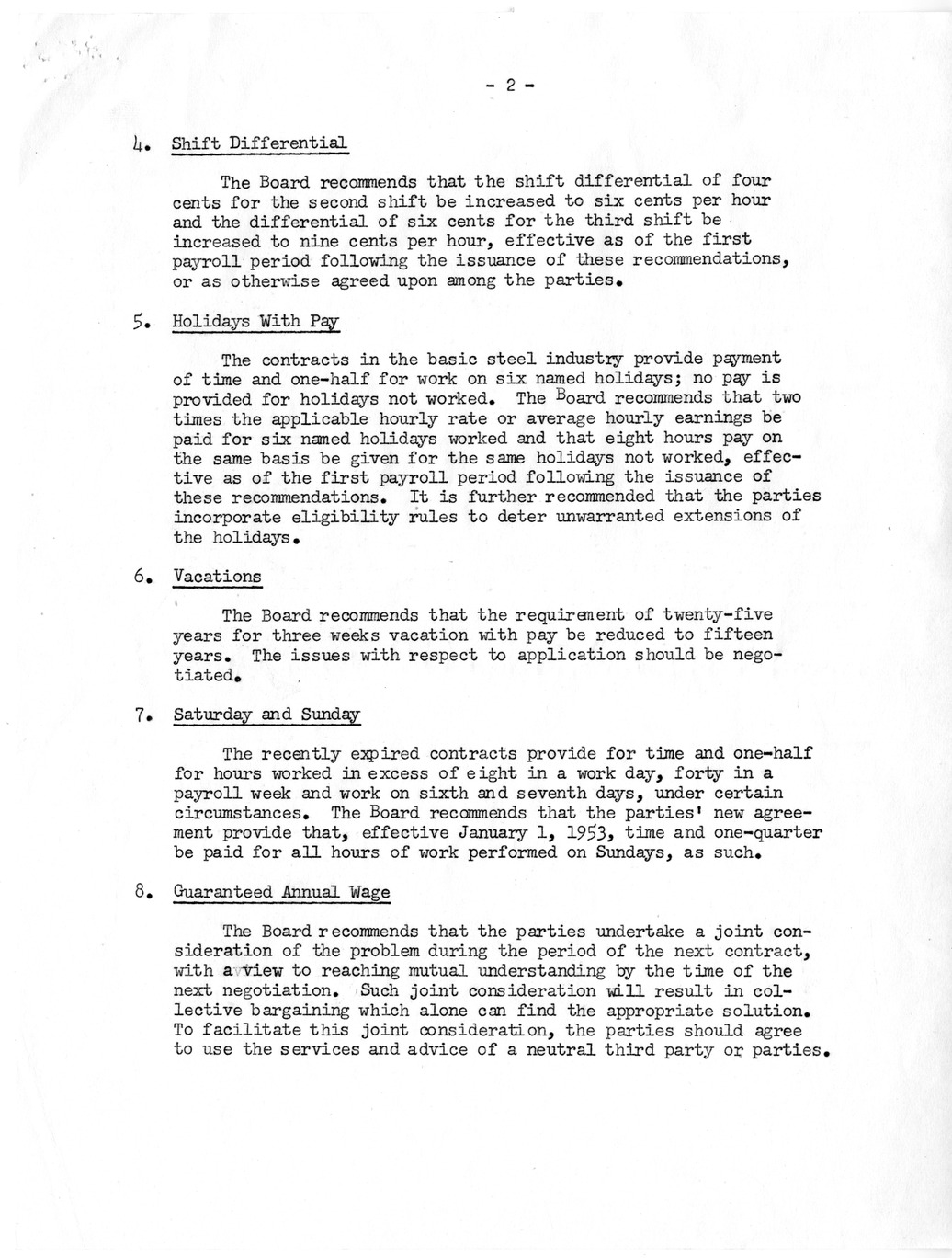 Memorandum from John R. Steelman to David Stowe, with Attached Report from the Wage Stabilization Board