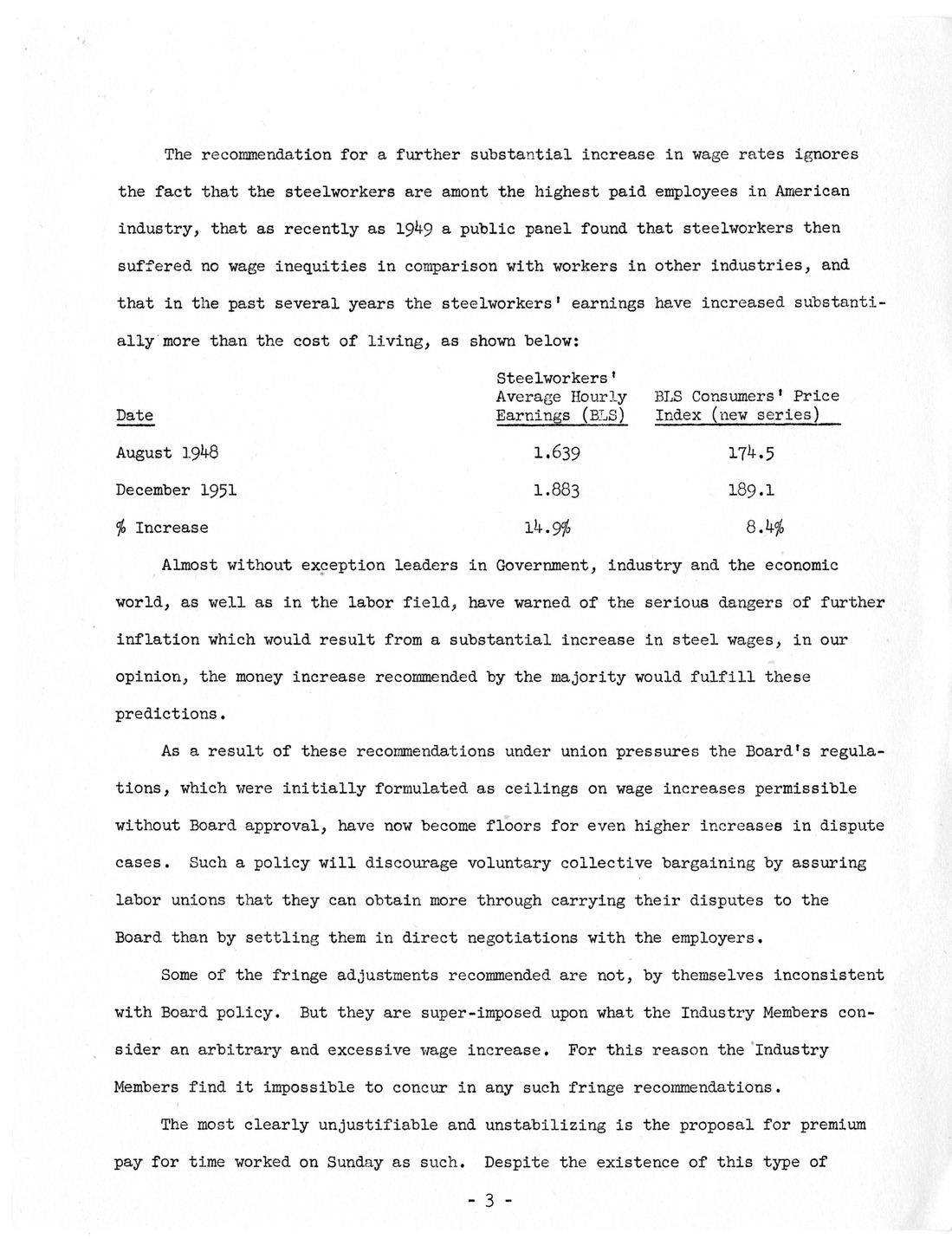 Press Release from the Wage Stabilization Board, Dissention in the Steel Case