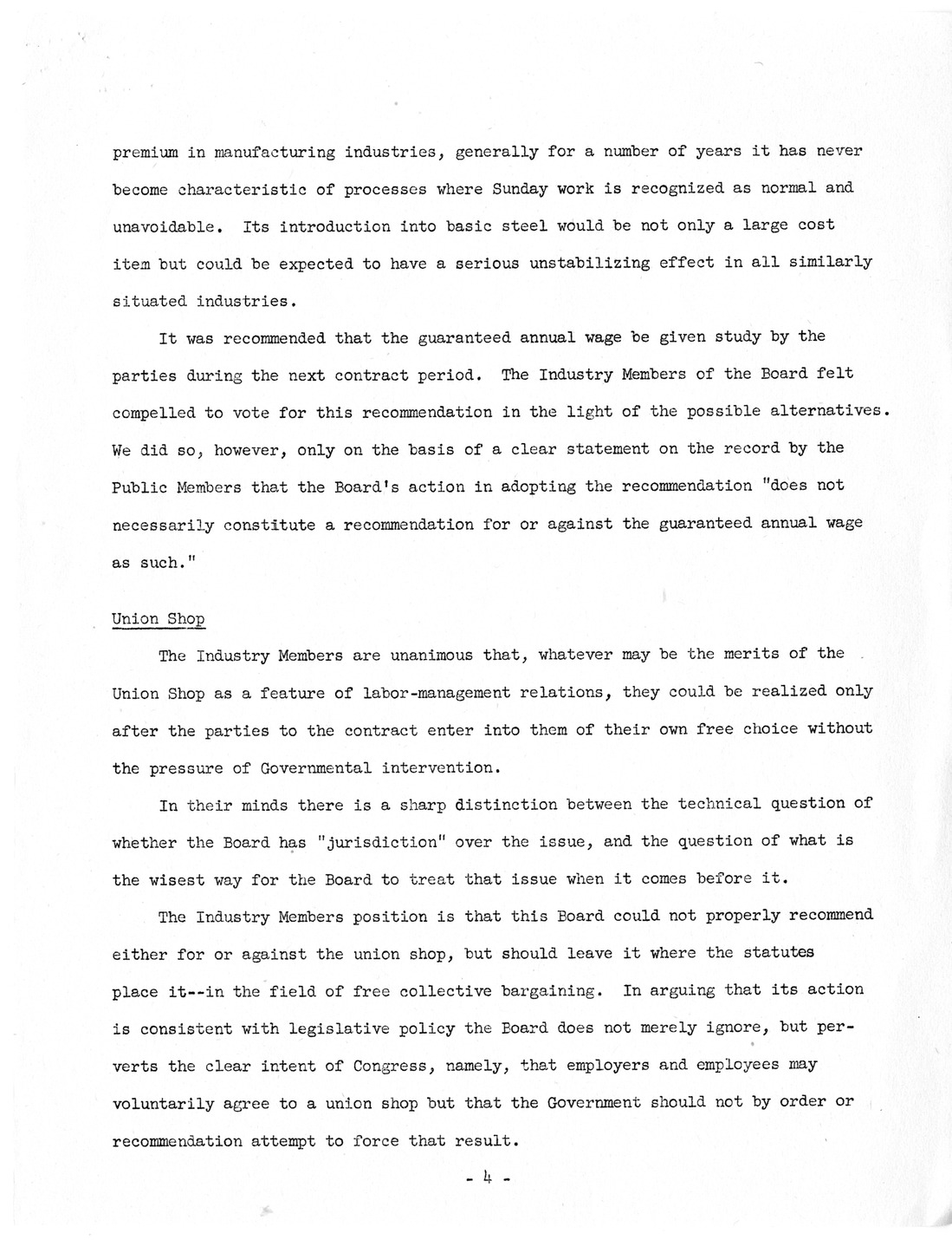Press Release from the Wage Stabilization Board, Dissention in the Steel Case