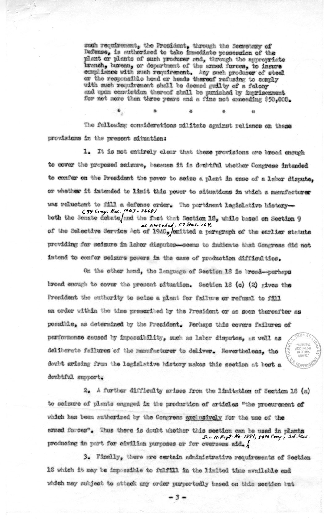 Memorandum to Assistant Attorney General Holmes Baldridge