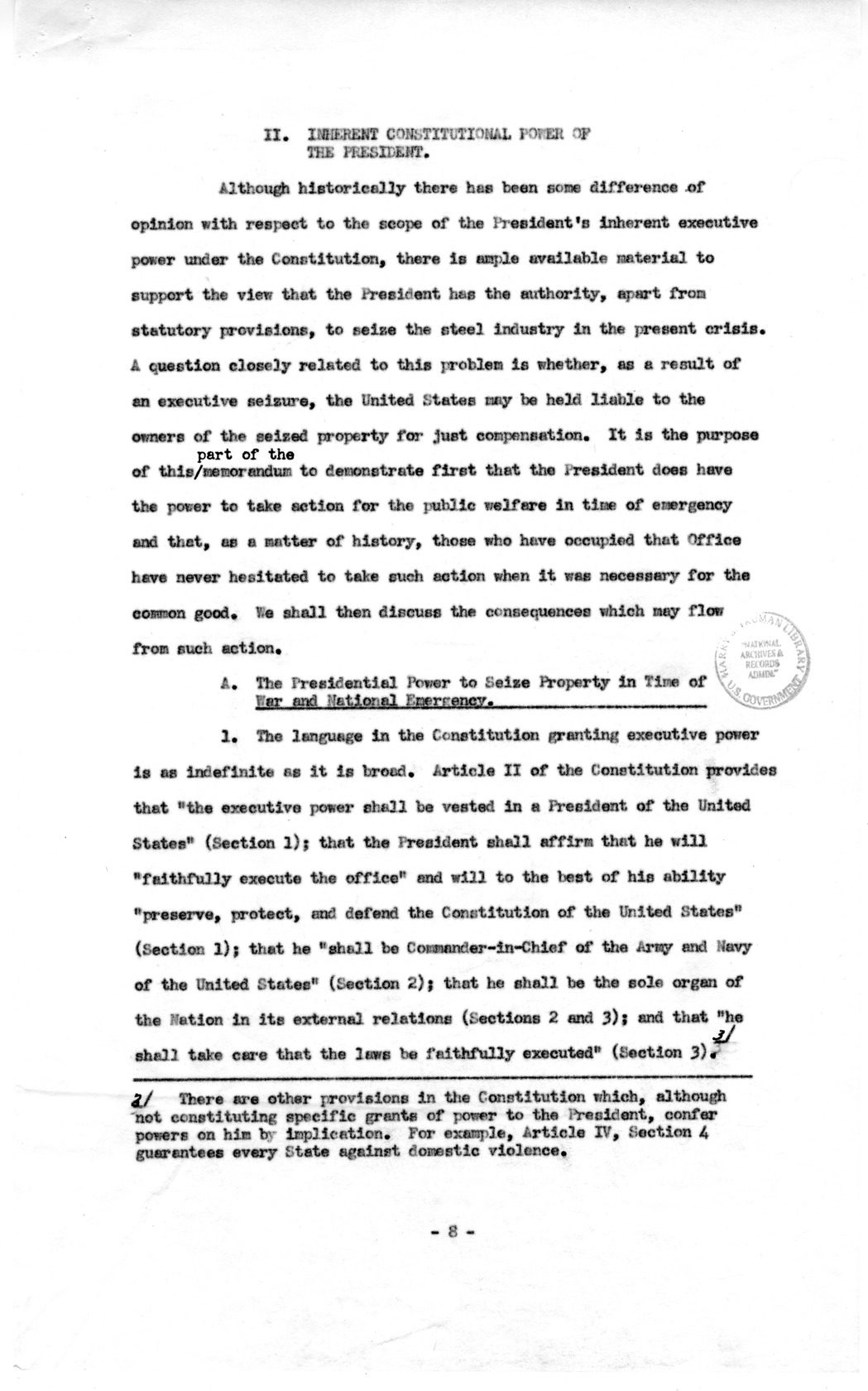 Memorandum to Assistant Attorney General Holmes Baldridge