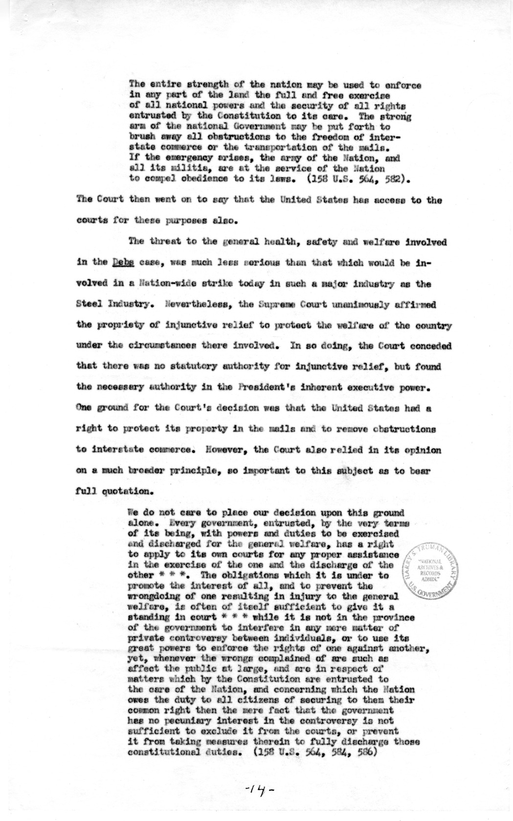 Memorandum to Assistant Attorney General Holmes Baldridge