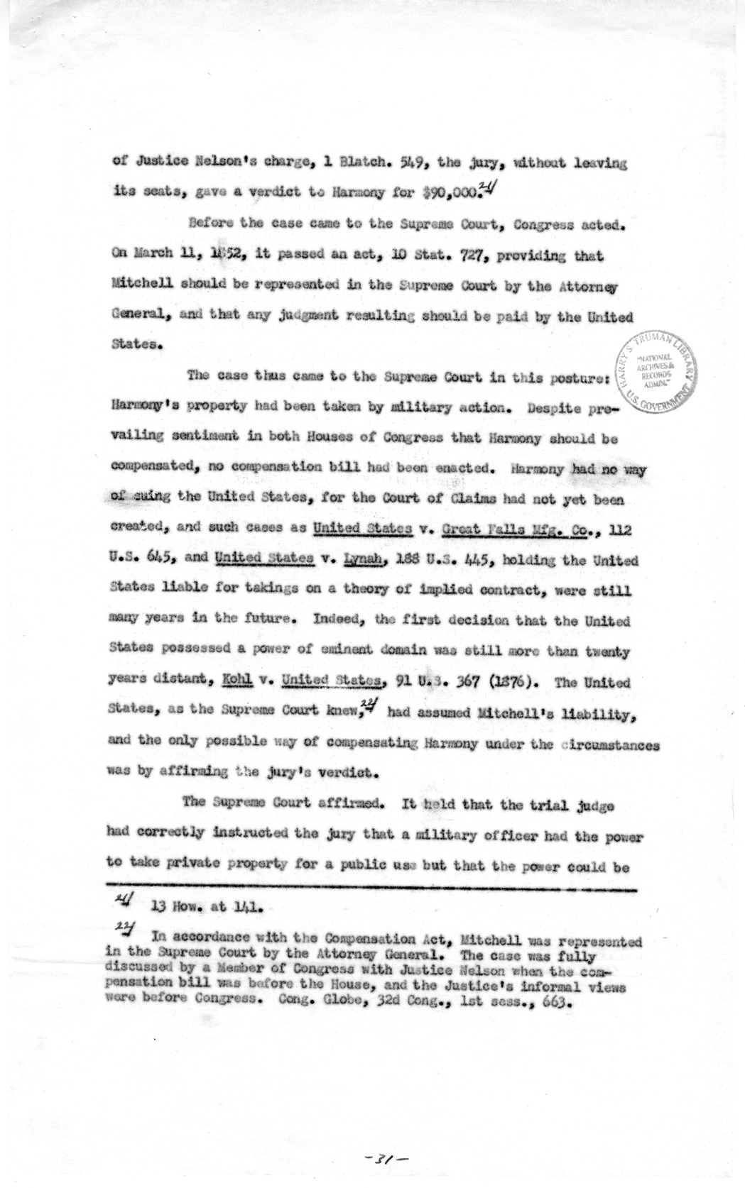 Memorandum to Assistant Attorney General Holmes Baldridge