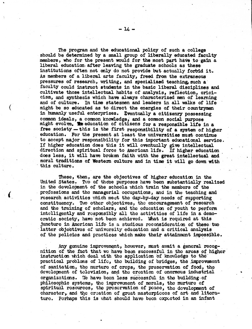 Statement By Commissioner Of Education Earl McGrath for Publication in the Journal of Higher Education, The Goals Of Higher Education