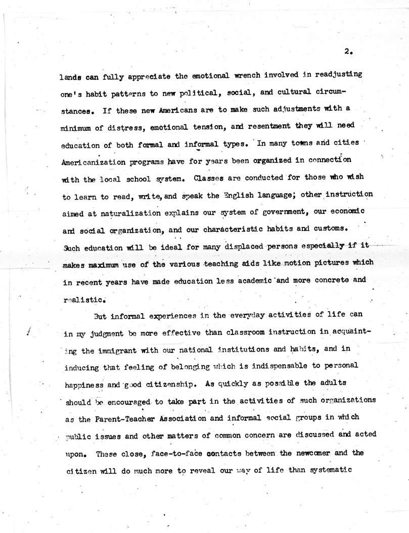 Statement By Commissioner Of Education Earl McGrath at a Meeting of the Displaced Persons Commission, Education and Americanization of the Newly Arrived Immigrant