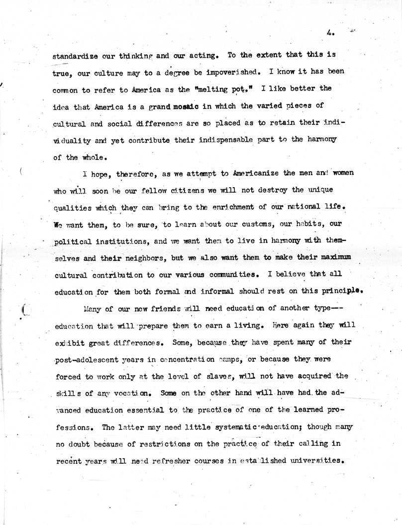 Statement By Commissioner Of Education Earl McGrath at a Meeting of the Displaced Persons Commission, Education and Americanization of the Newly Arrived Immigrant