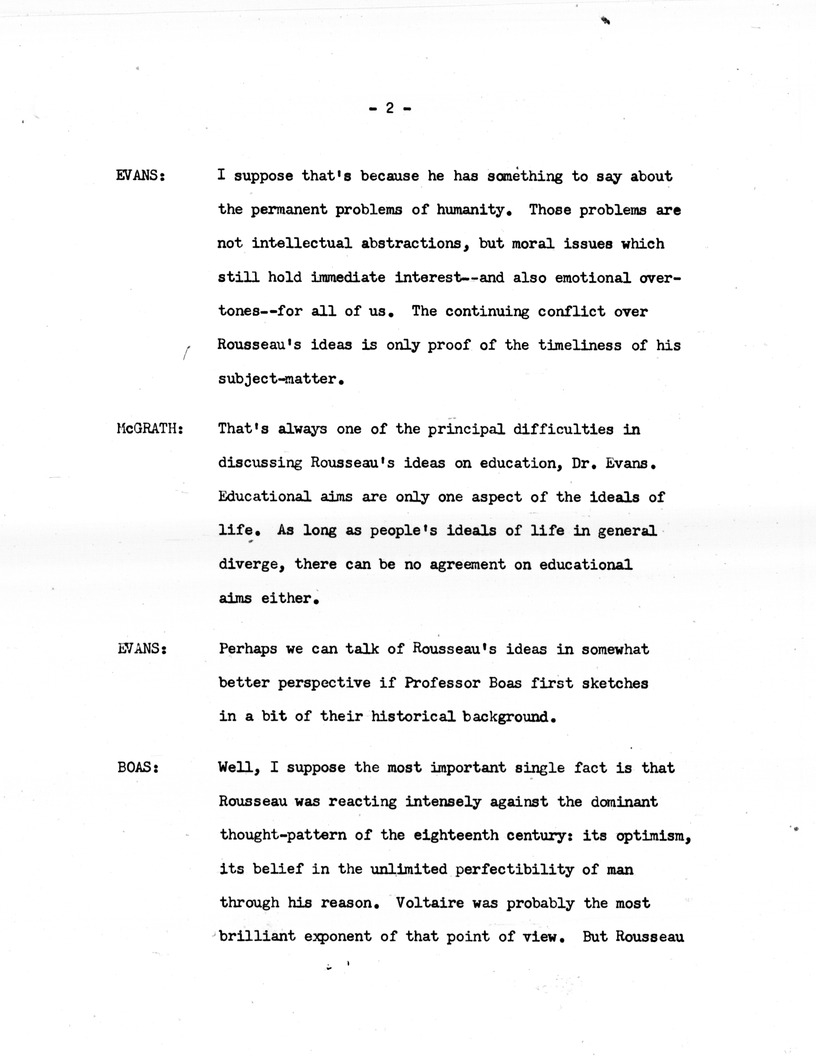 Recording of Commissioner of Education Earl James McGrath, Librarian of Congress Dr. Luther H. Evans, and Professor Boas of John Hopkins University