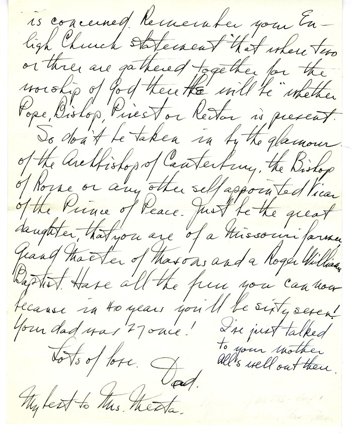 Letter from Harry S. Truman to Margaret Truman