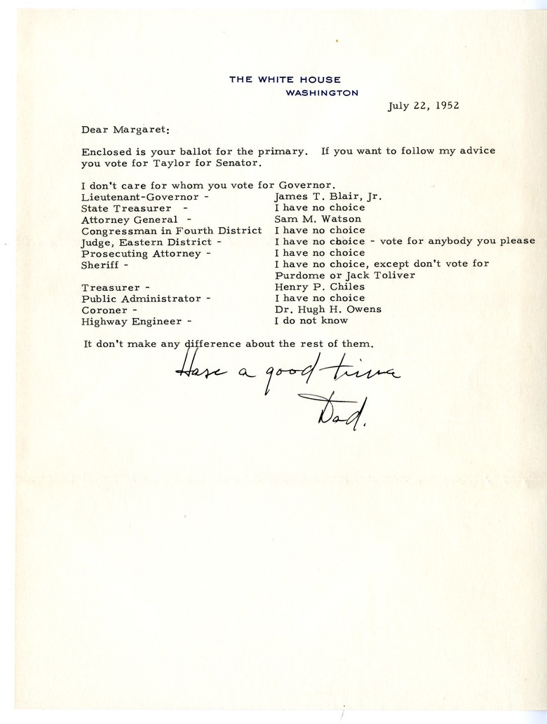 Letter from Harry S. Truman to Margaret Truman