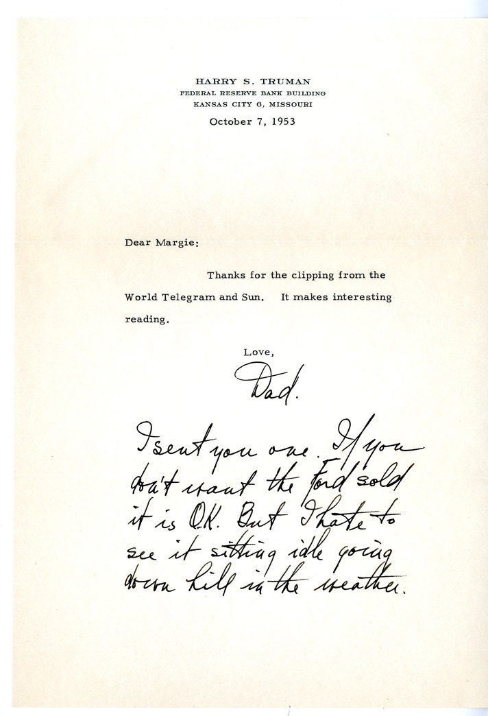 Letter from Harry S. Truman to Margaret Truman