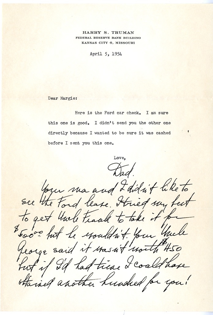 Letter from Harry S. Truman to Margaret Truman