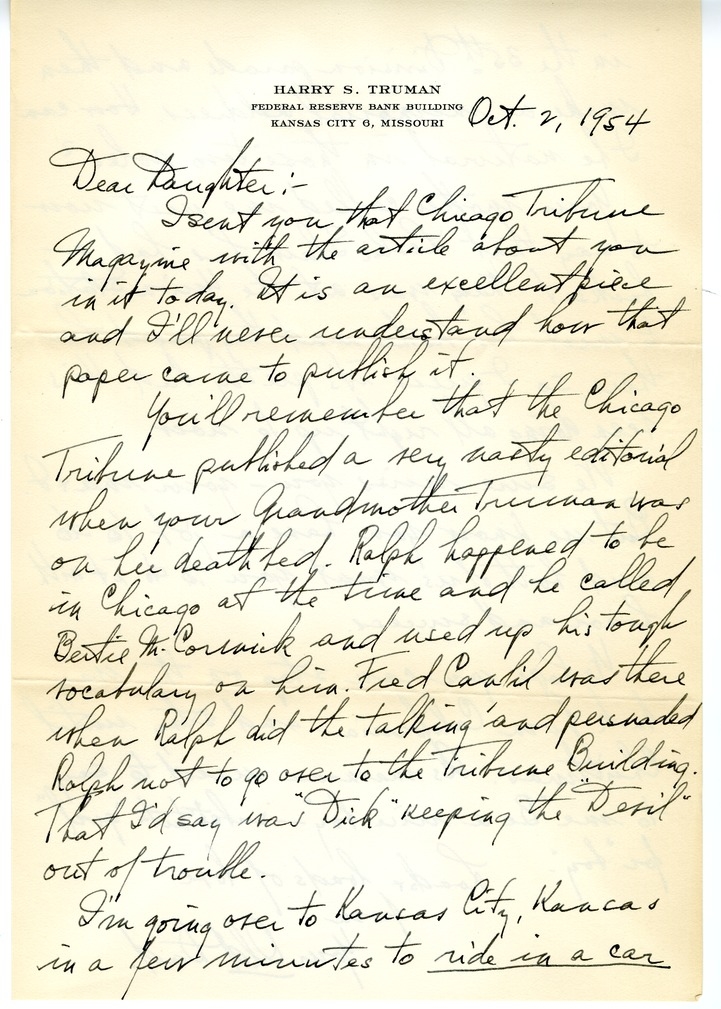 Letter from Harry S. Truman to Margaret Truman