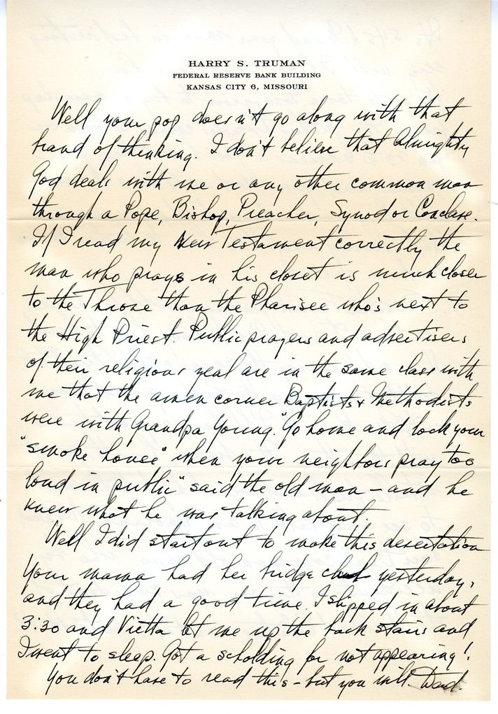 Letter from Harry S. Truman to Margaret Truman