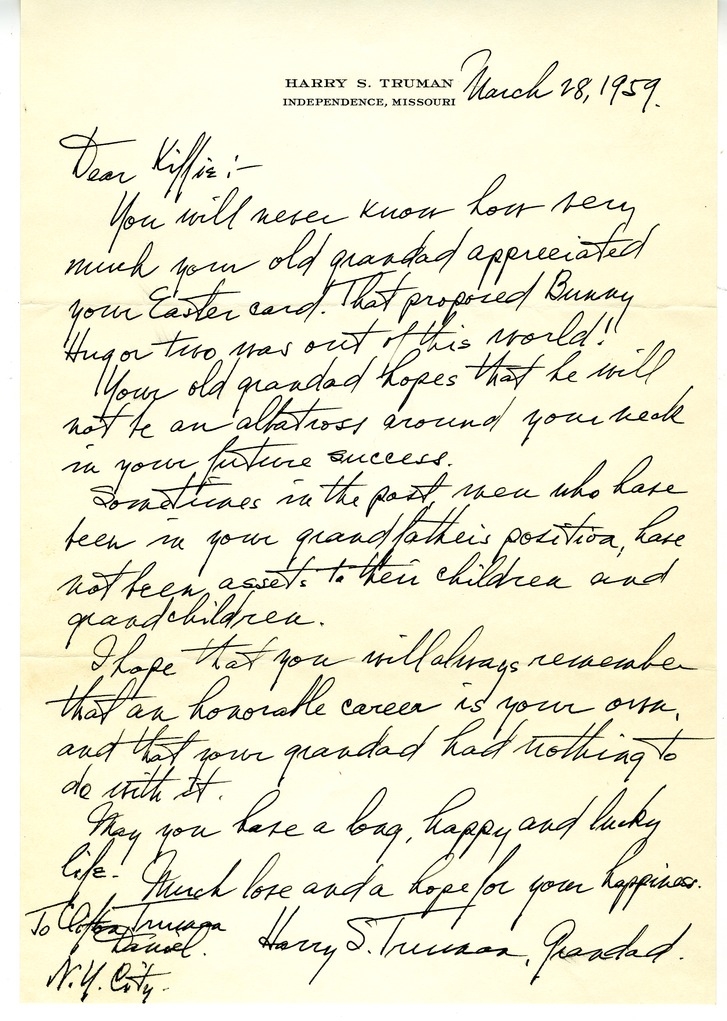 Letter from Harry S. Truman to Clifton Truman Daniel