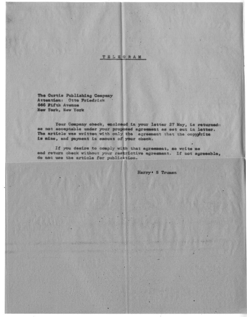 Letter from Harry S. Truman to Margaret Truman