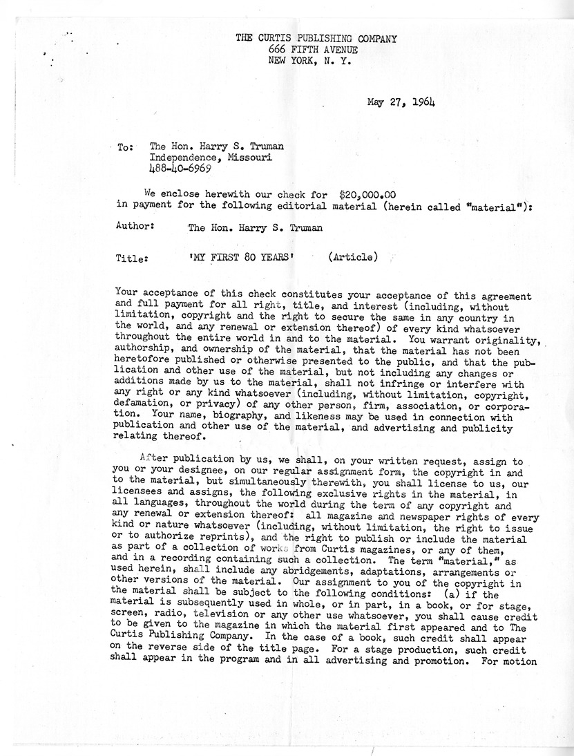 Letter from Harry S. Truman to Margaret Truman