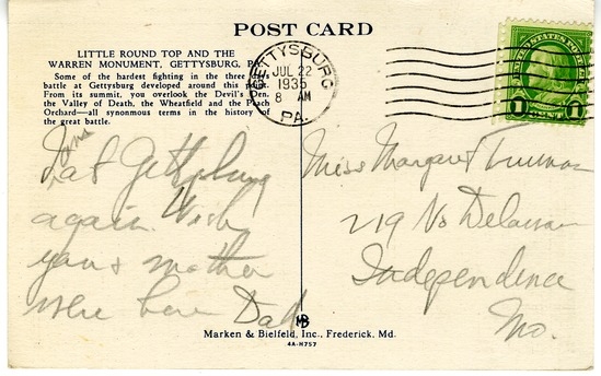 Postcard from Harry S. Truman to Margaret Truman
