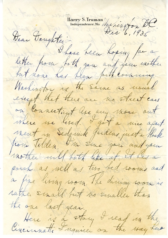 Letter from Harry S. Truman to Margaret Truman