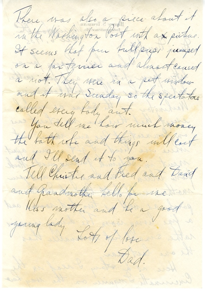 Letter from Harry S. Truman to Margaret Truman