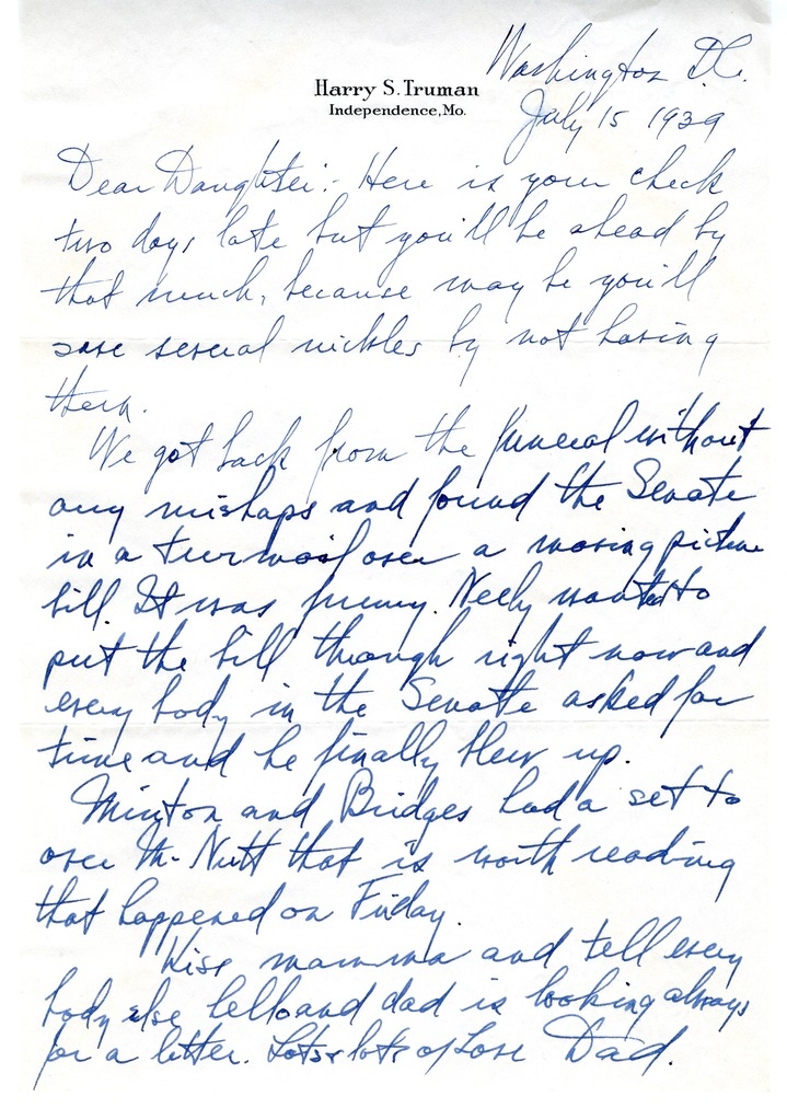 Letter from Harry S. Truman to Margaret Truman