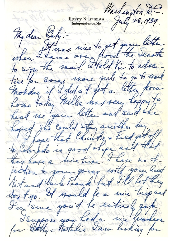 Letter from Harry S. Truman to Margaret Truman