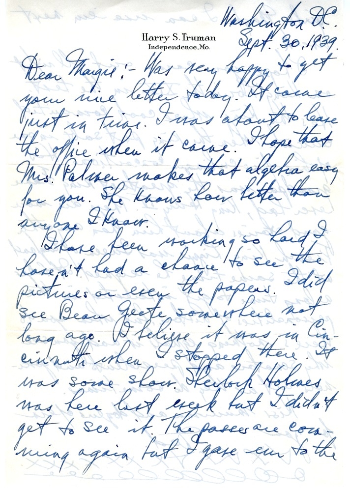 Letter from Harry S. Truman to Margaret Truman