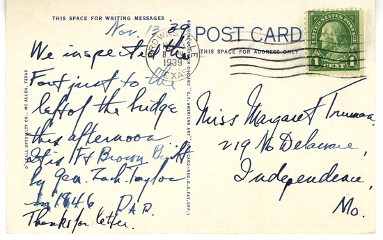 Postcard from Harry S. Truman to Margaret Truman