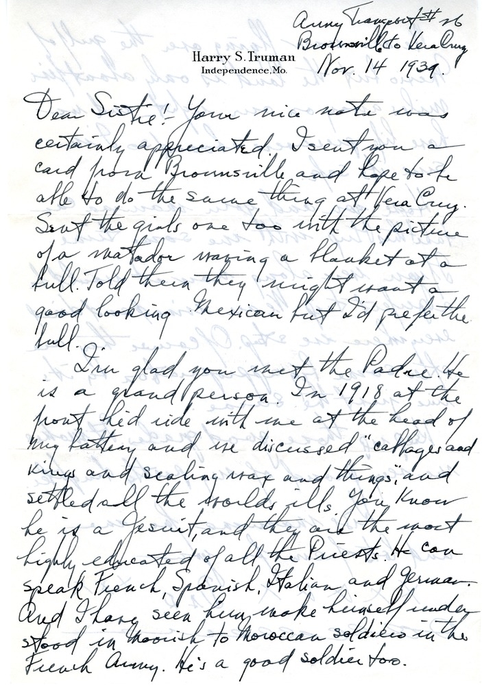 Letter from Harry S. Truman to Margaret Truman