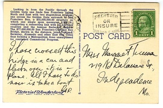 Postcard from Harry S. Truman to Margaret Truman