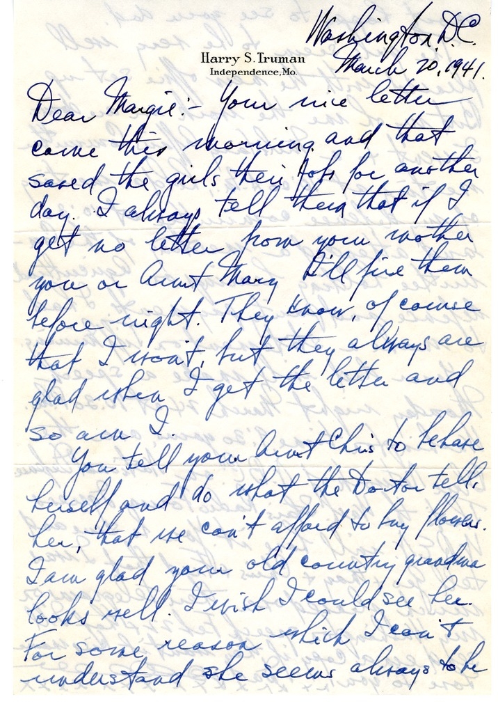 Letter from Harry S. Truman to Margaret Truman