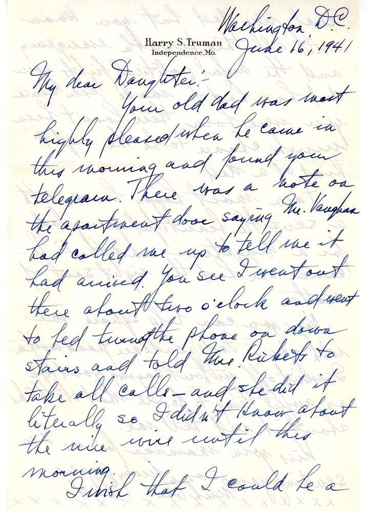 Letter from Harry S. Truman to Margaret Truman