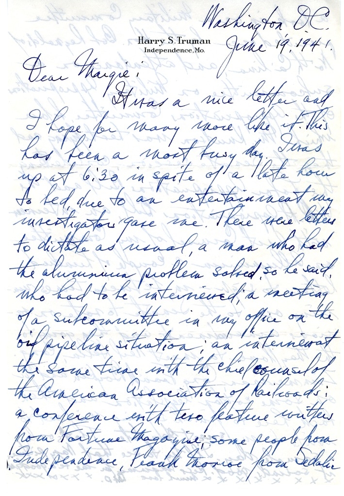 Letter from Harry S. Truman to Margaret Truman